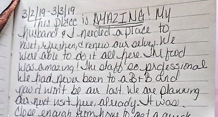Written guest testimonial from 3/2/19-3/3/19